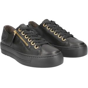 Paul Green Harper sneaker. Black Leather/Black sole